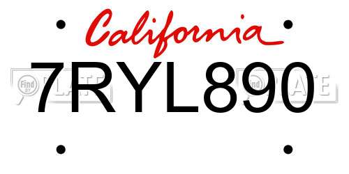 7RYL890 California License Plate