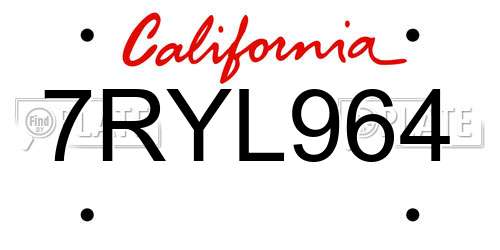 7RYL964 California License Plate