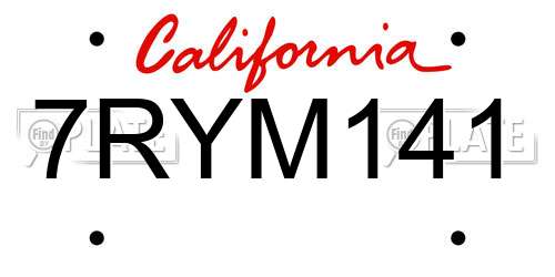 7RYM141 California License Plate