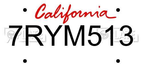 7RYM513 California License Plate