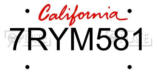 7RYM581 California License Plate