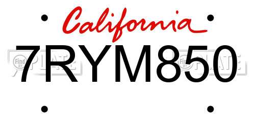 7RYM850 California License Plate