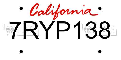 7RYP138 California License Plate