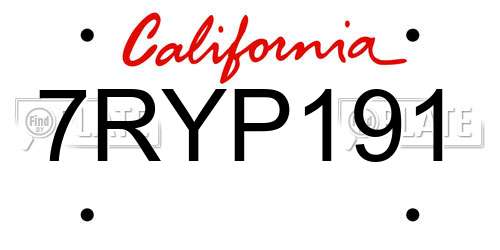 7RYP191 California License Plate
