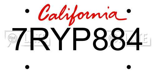7RYP884 California License Plate
