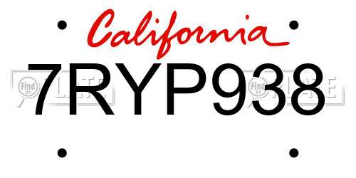 7RYP938 California License Plate