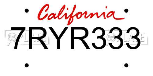 7RYR333 California License Plate