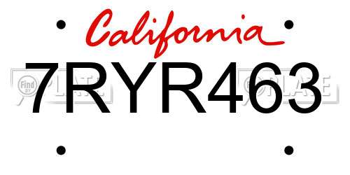 7RYR463 California License Plate
