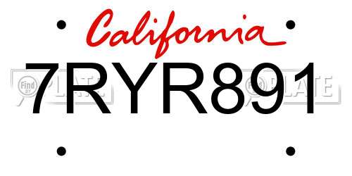 7RYR891 California License Plate