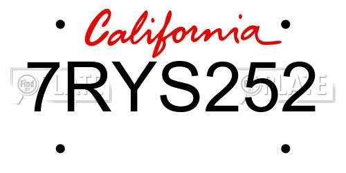 7RYS252 California License Plate
