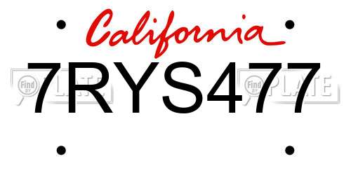 7RYS477 California License Plate