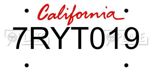 7RYT019 California License Plate