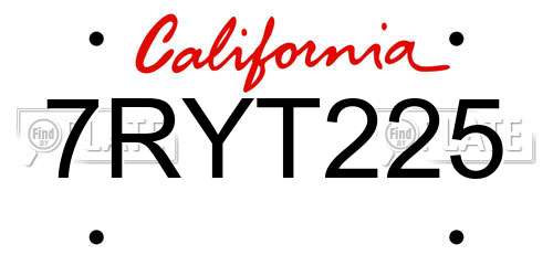 7RYT225 California License Plate
