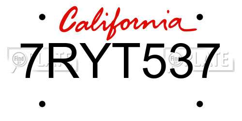 7RYT537 California License Plate