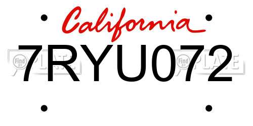 7RYU072 California License Plate