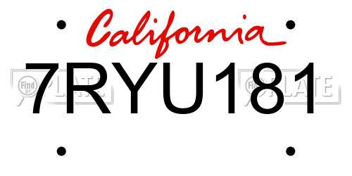 7RYU181 California License Plate