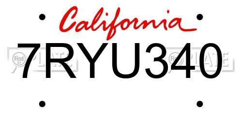 7RYU340 California License Plate