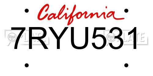 7RYU531 California License Plate