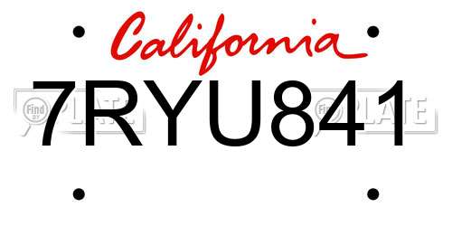 7RYU841 California License Plate