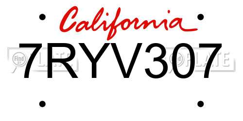 7RYV307 California License Plate