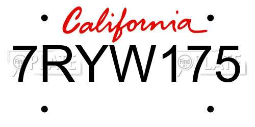 7RYW175 California License Plate