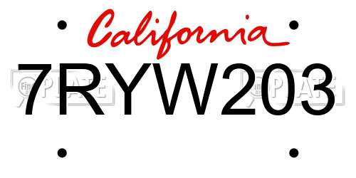 7RYW203 California License Plate