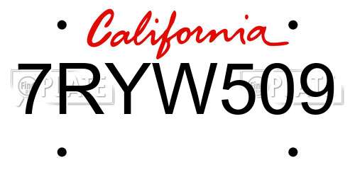 7RYW509 California License Plate