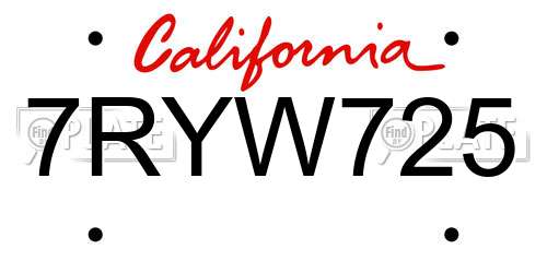 7RYW725 California License Plate