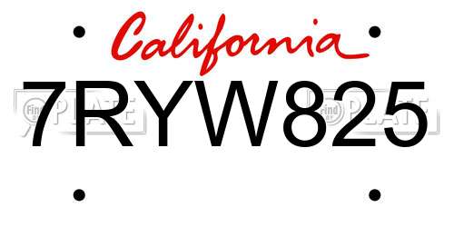 7RYW825 California License Plate