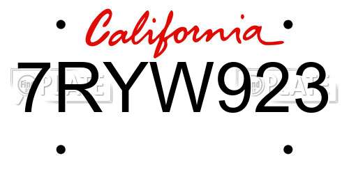 7RYW923 California License Plate