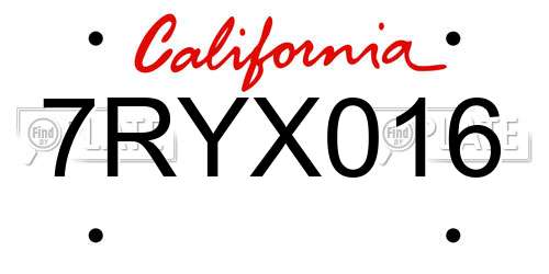 7RYX016 California License Plate