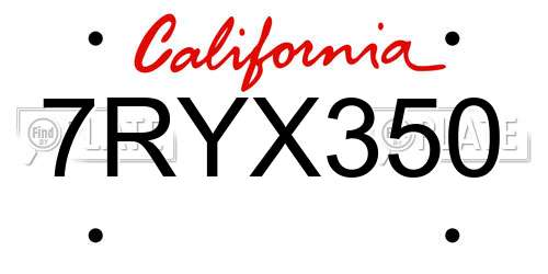7RYX350 California License Plate