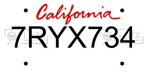 7RYX734 California License Plate