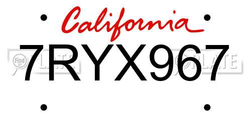 7RYX967 California License Plate