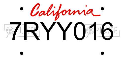 7RYY016 California License Plate