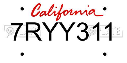 7RYY311 California License Plate