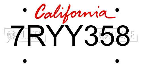 7RYY358 California License Plate