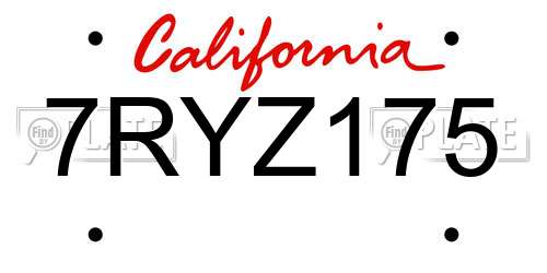 7RYZ175 California License Plate