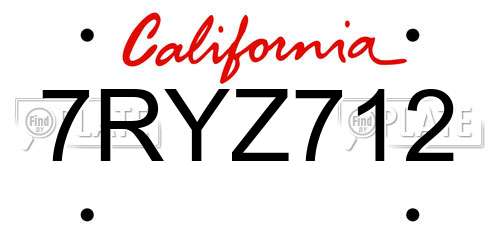 7RYZ712 California License Plate