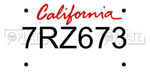 7RZ673 California License Plate