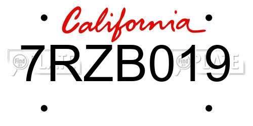 7RZB019 California License Plate