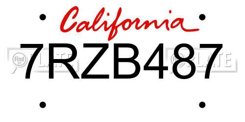 7RZB487 California License Plate