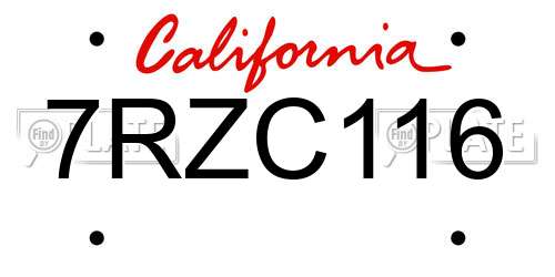 7RZC116 California License Plate