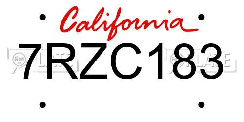7RZC183 California License Plate