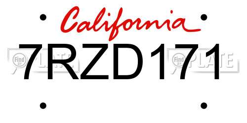 7RZD171 California License Plate