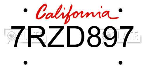 7RZD897 California License Plate