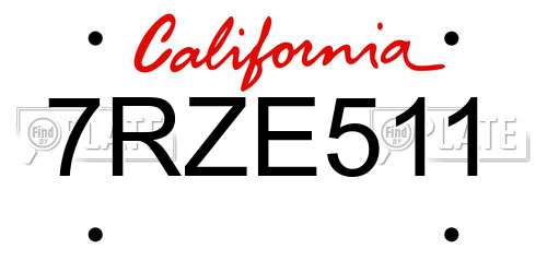 7RZE511 California License Plate