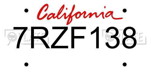 7RZF138 California License Plate