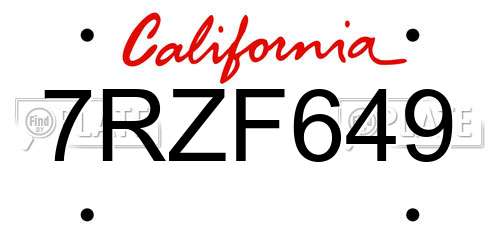 7RZF649 California License Plate