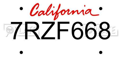 7RZF668 California License Plate